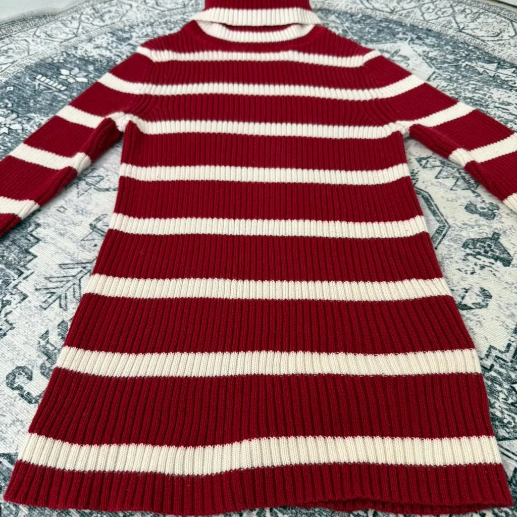 Ann Taylor LOFT petite Striped Red & White 100% Cotton Turtleneck Sweater -XXSP - Image 4