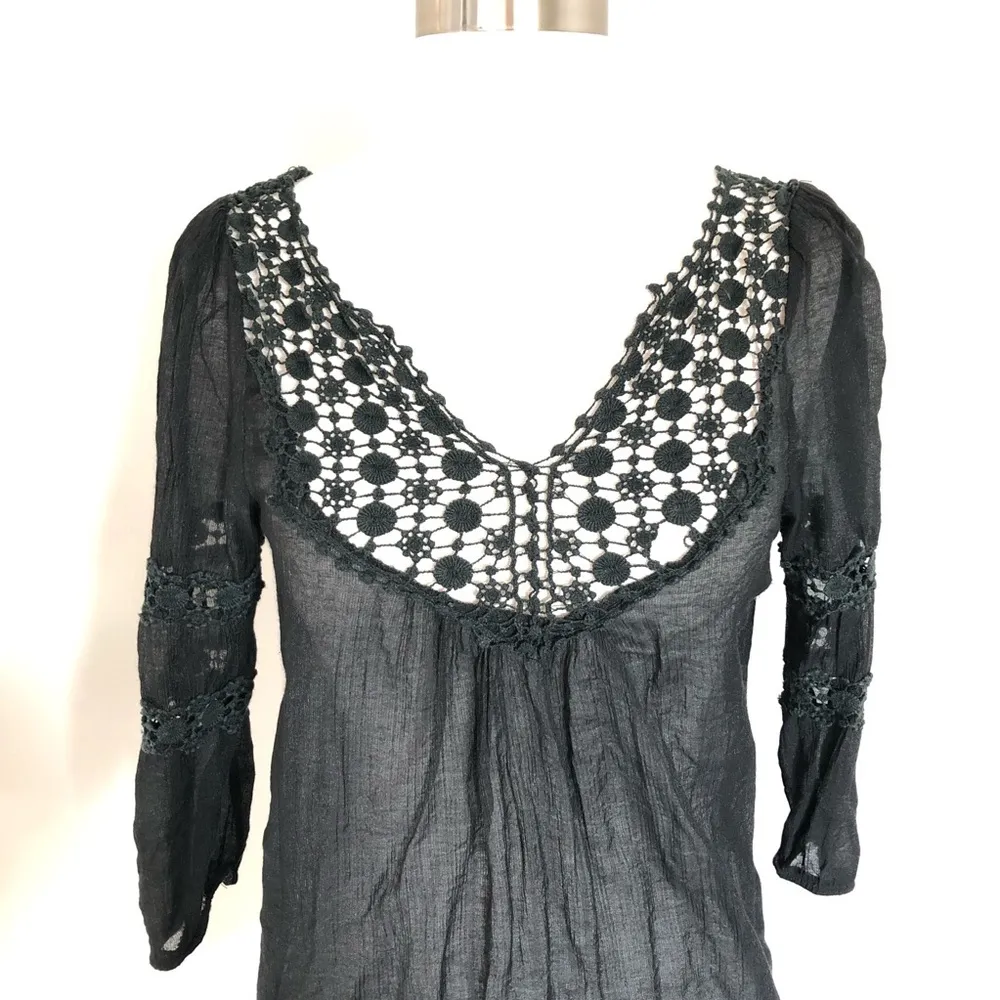 Dislay Paris Black Crochet Sheer Top size S - Image 2