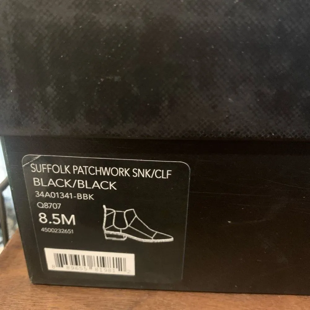 Coach Suffolk Patchwork Black Leather Chelsea Croc Snakeskin Booties  8.5M New - Image 11