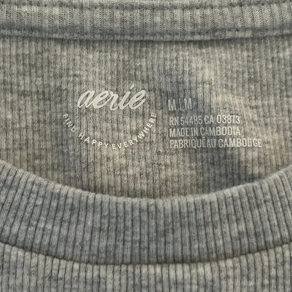 Aerie Rib-Knit Cropped T-Shirt Baby Tee Size Medium Coffe Print - Image 6