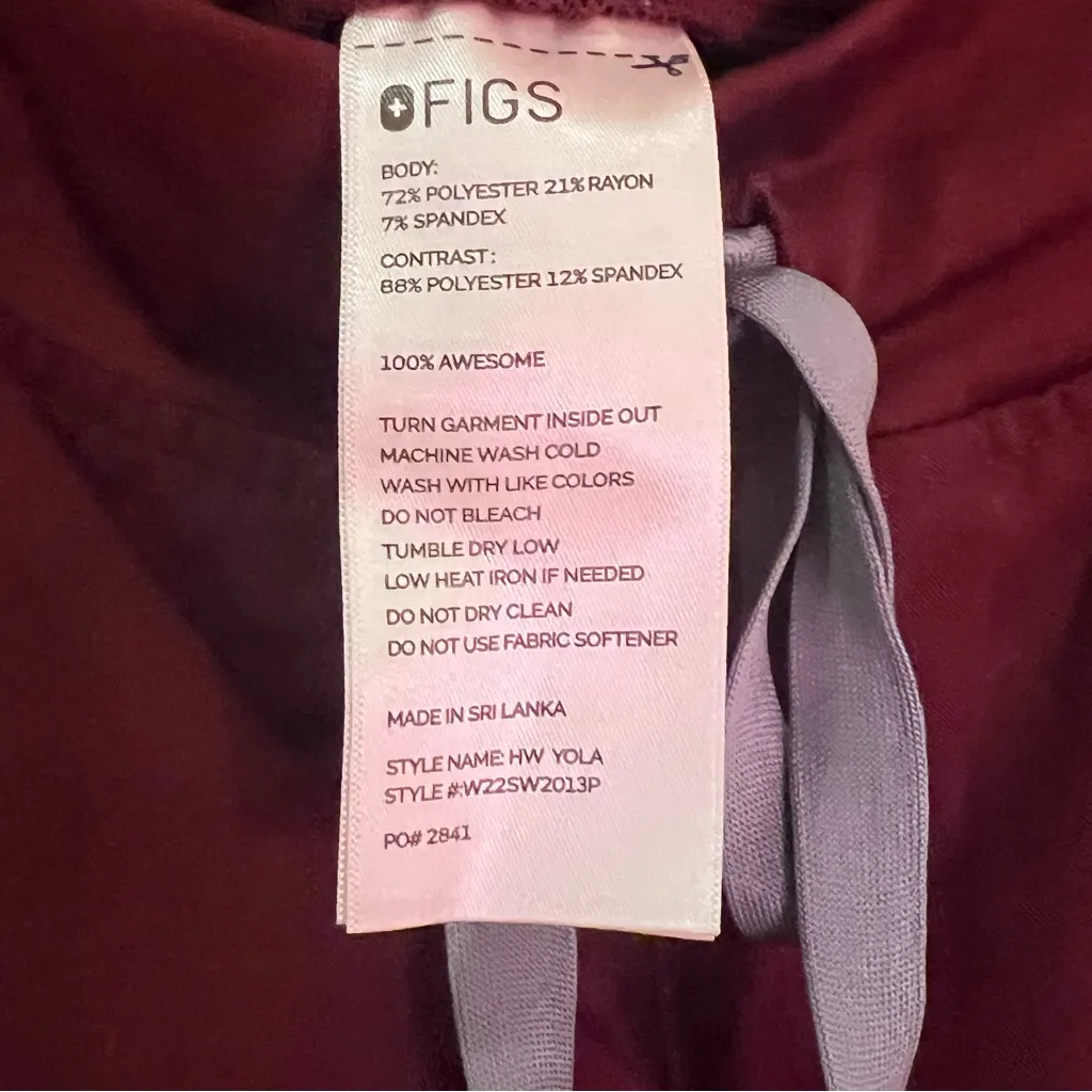 FIGS SCRUBS Burgundy High Waisted Yola Skinny Scrub‎ Pants Size XL Petite - Image 10