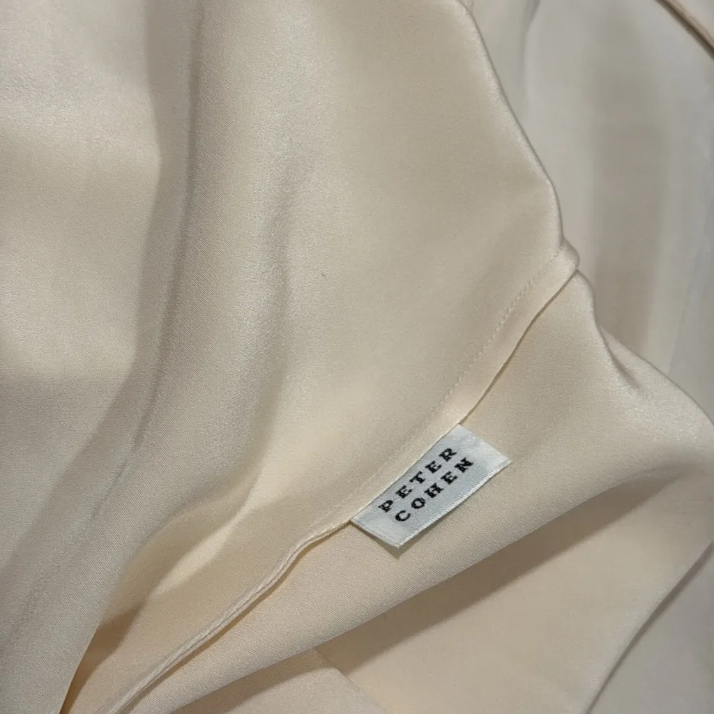 PETER COHEN ivory Cream Open Front 100% Silk Cardigan Womens M Tan Size M - Image 3