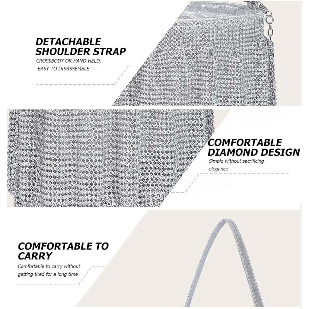 ⚡ Women's Rhinestone Sparkling Elegant Evening Crystal Silver Clutch Bag - Image 6