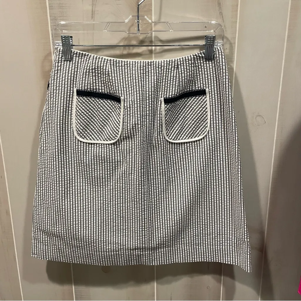 Cute seersucker patch cotton stretch mini skirt pockets Talbots coastal stripe - Image 9
