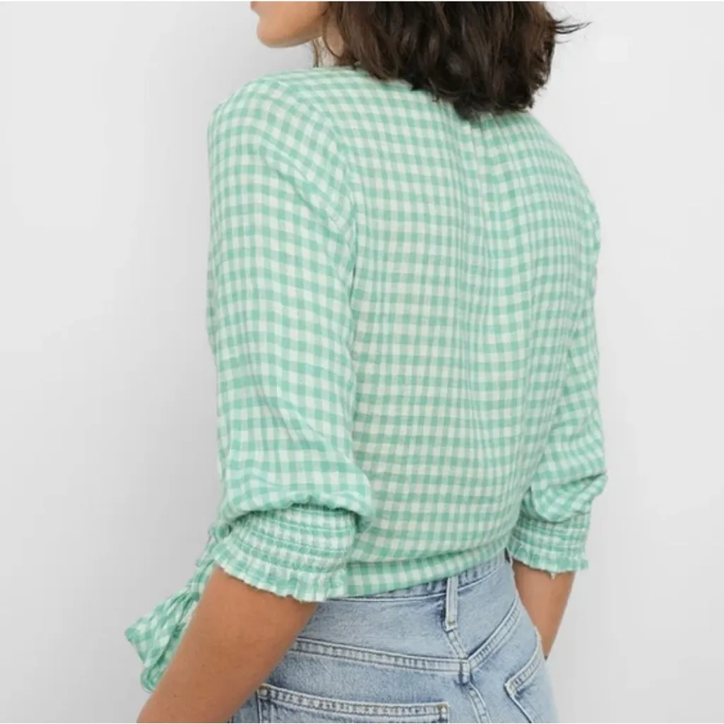 RAILS Raquel Linen Blend Wrap Top‎ In Green Gingham Size Small - Image 2
