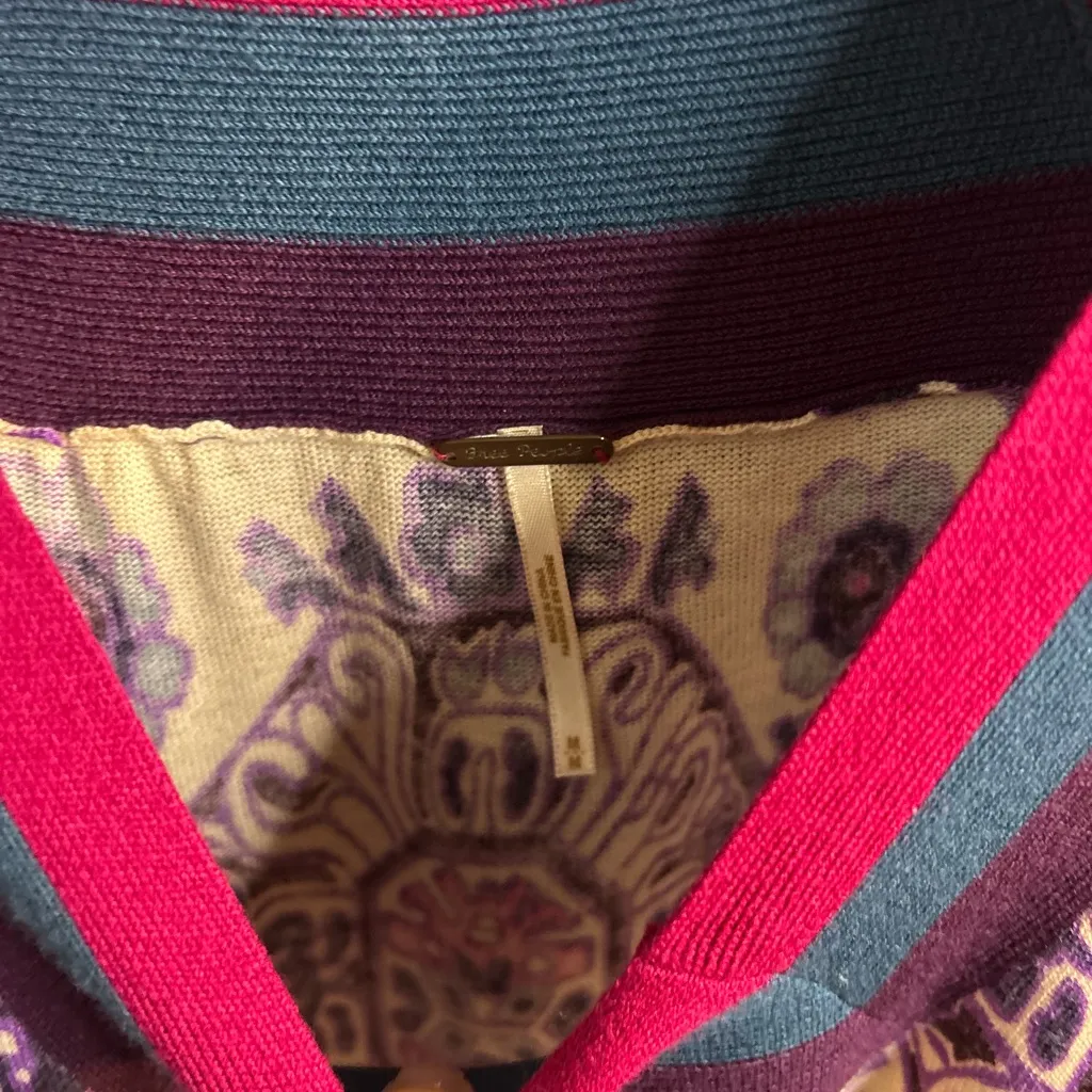 Free People  Multicolor Patterned Belted Sweater | Size Medium - Image 4