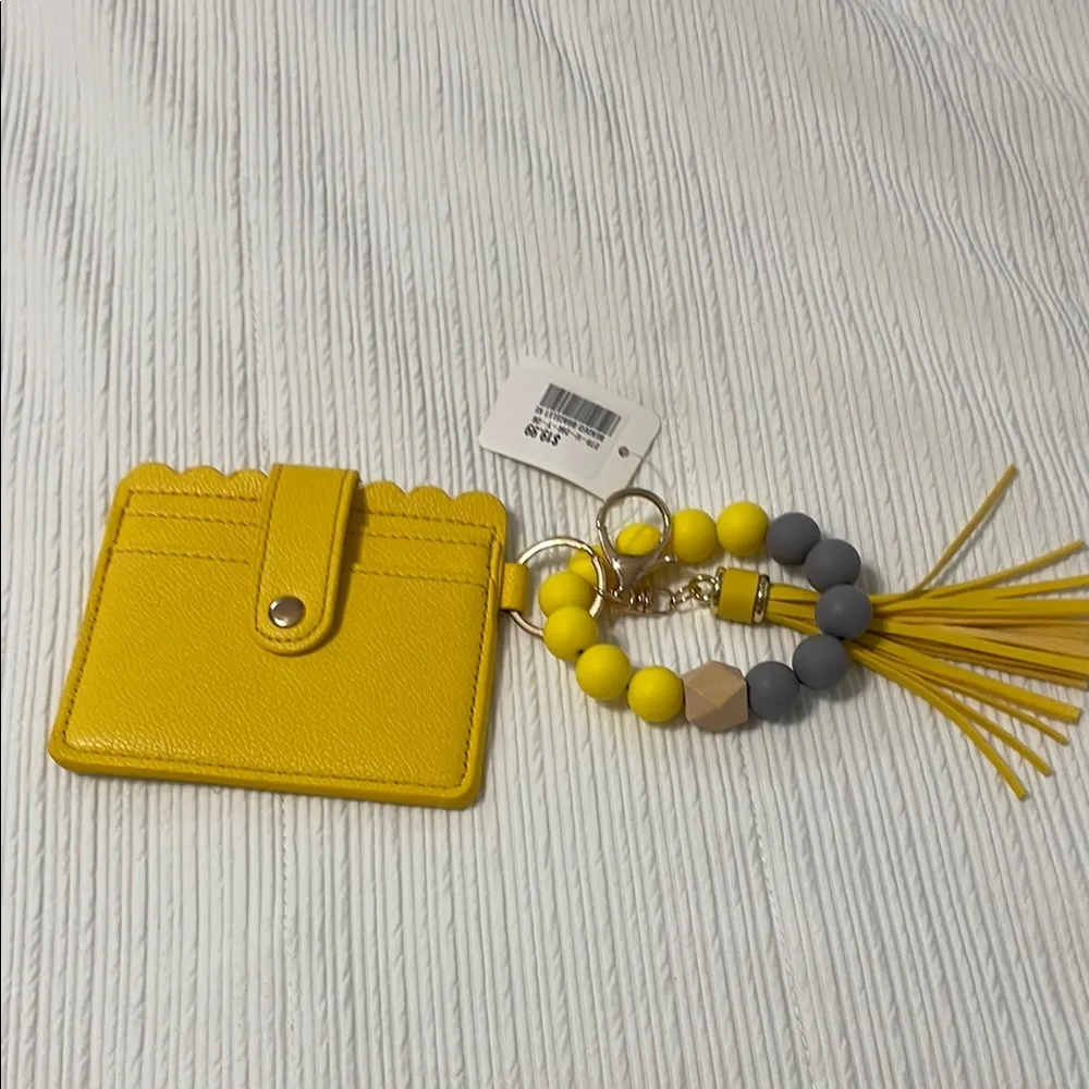 Yellow Card Holder with Tassel Keychain - Image 2