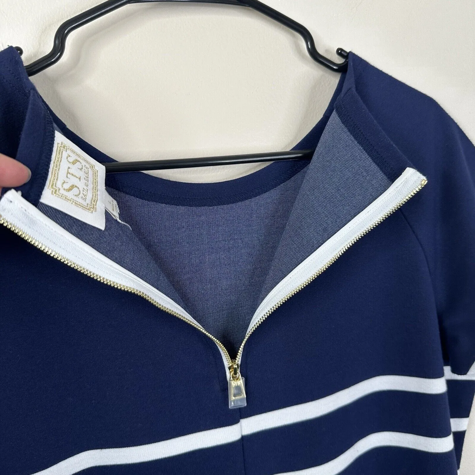 NEW Sail To Sable STS Dress Large Short Sleeve Navy White Stripe Nautical Shift - Image 18