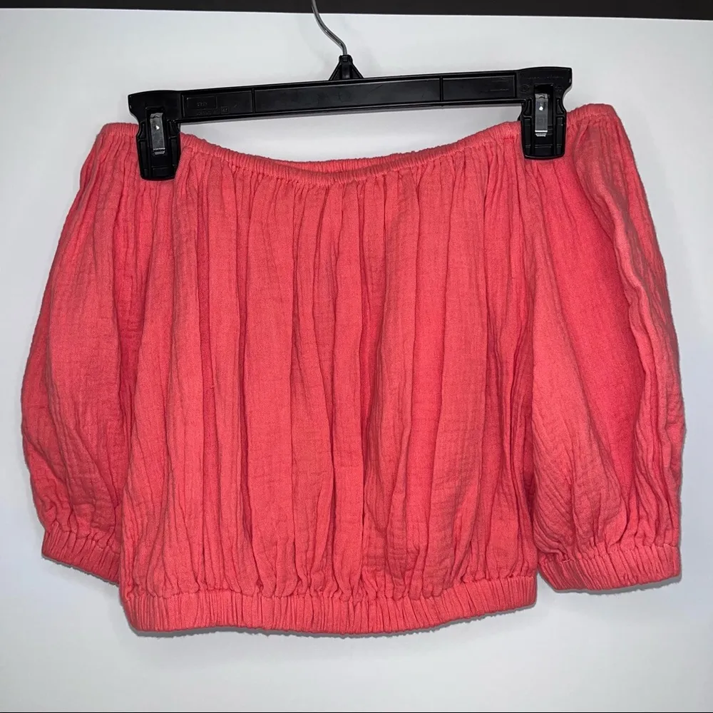 ELAN Coral Off The Shoulder Cropped Crop Top Small Puffy Sleeves NWT - Image 11