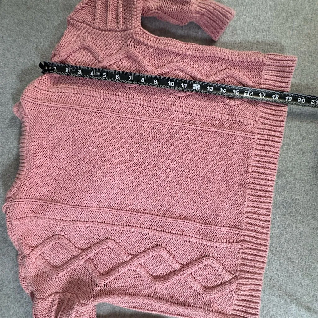 Madewell Women's Size XS Pink Cableknit Cotton V-Neck Sweater Long Sleeve Casual - Image 12