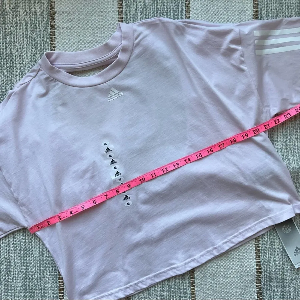 Adidas Almost Pink Loose Fit Crewneck Short Sleeve Open Back Cropped T-Shirt M - Image 7
