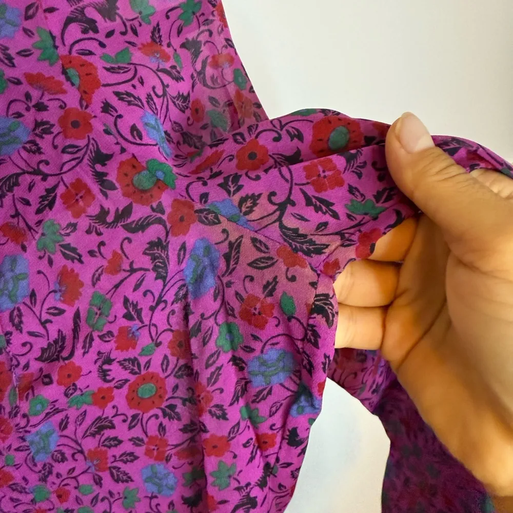 Veronica Beard Ashlynn Fuchsia Floral Silk Pintuck Blouse - Image 8