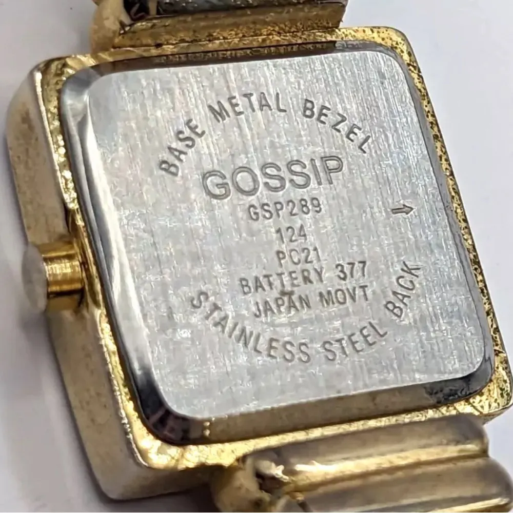 Gossip Mother of Pearl Analog Wristwatch Gold Tone Cuff Vintage Needs Battery - Image 3