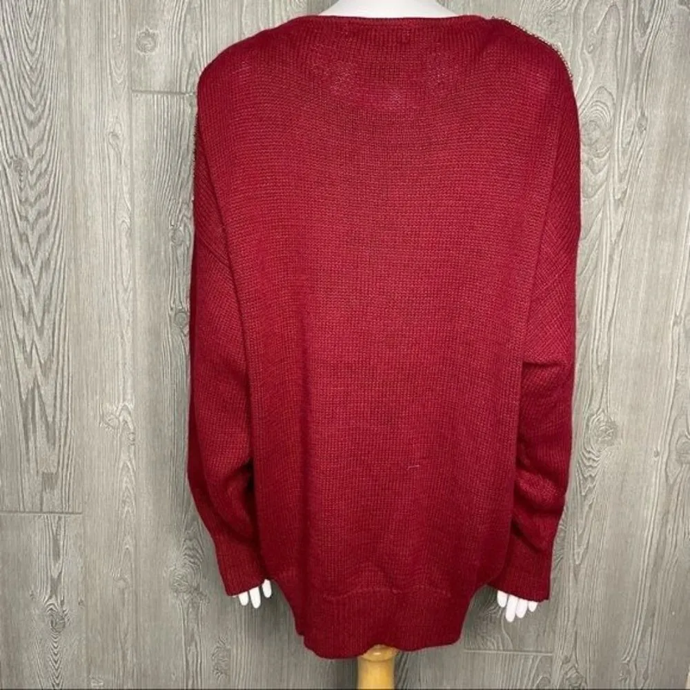 maurada vintage long sleeve sweater beaded chain fringe collar shirt size XL Red - Image 6