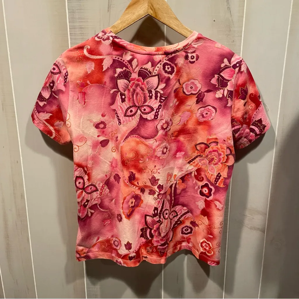 Cute Y2K pink lotus fairy stretchy top tropical gold short sleeve - Image 6