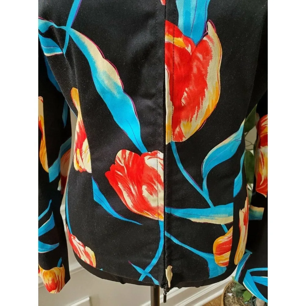 Andre Oliver Women Black Floral Cotton Long Sleeve Regular Fit Full Zip Jacket 2 - Image 3