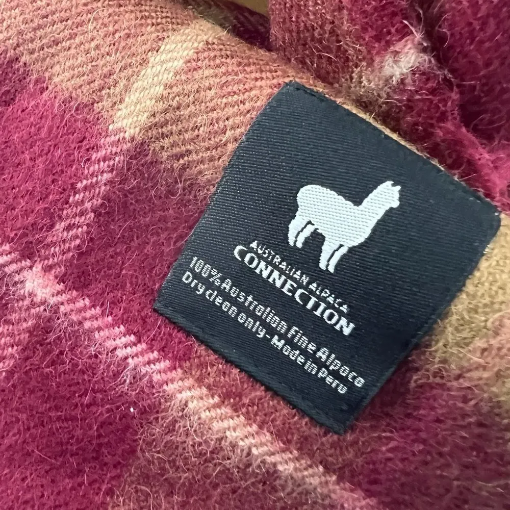 AUSTRALIAN ALPACA CONNECTION Maroon Tan Fine Alpaca Scarf Fringe 68 x 12.5in Uni - Image 2