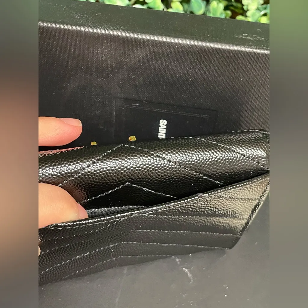 Saint Laurent - YSL Monogram Small Flap Wallet - Grained Leather - Black W/ Gold - Image 15
