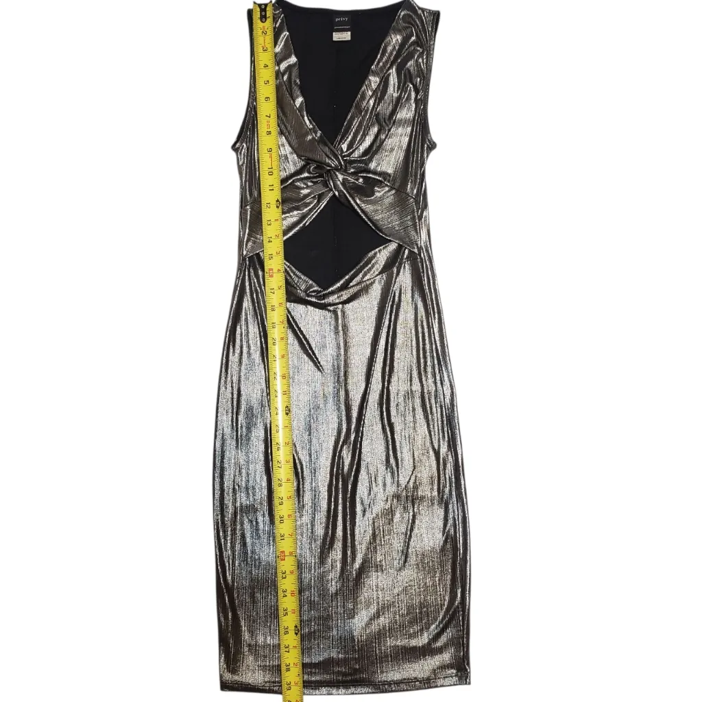 Privy shiny glittery metallic gunmetal liquid silver dress size Large - Image 8