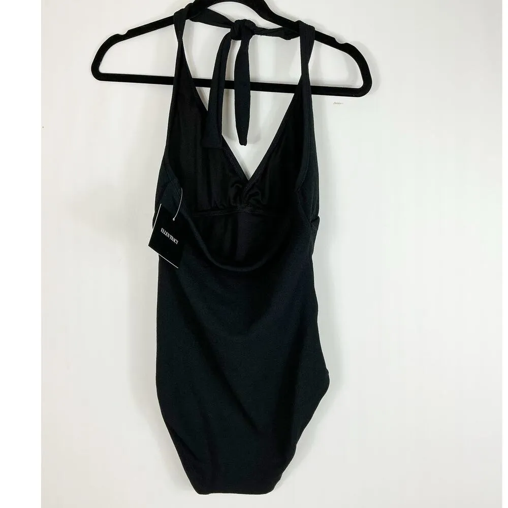 Ellen Tracy Womens One Piece Bathing Suit Swimsuit Black Halter Tie Neck - Image 2