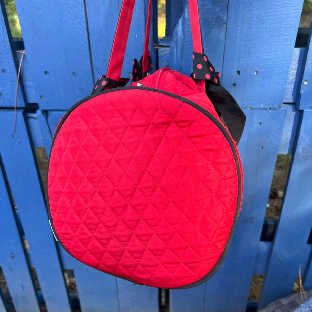 Belvah QUILTED DUFFLE BAG Polka Dot Overnight Travel Bag Georgia Bulldog Colors Red - Image 4