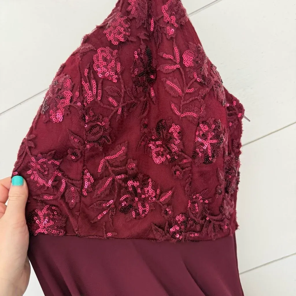 Xtraordinary Women’s 3 Maroon Halter Sequin Dress - Image 3
