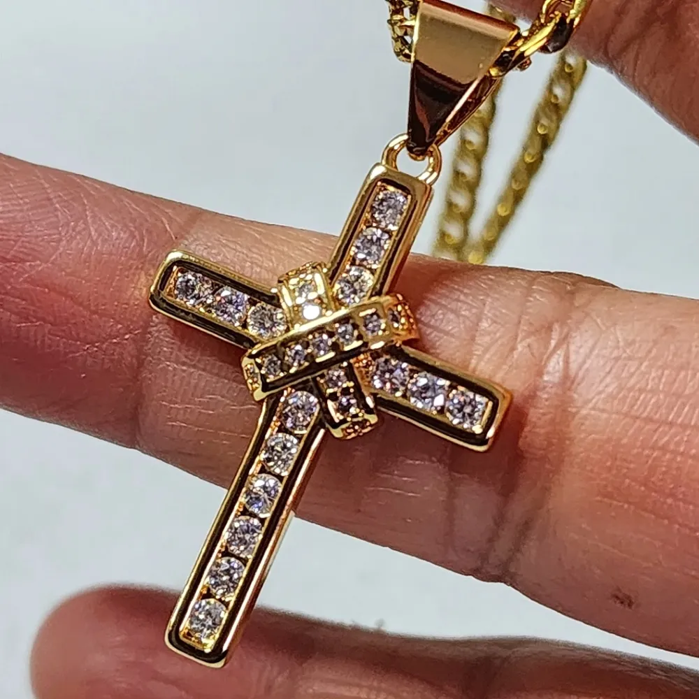 Gold Stainless Steel Chain Necklace with Cross Pendant - Image 4
