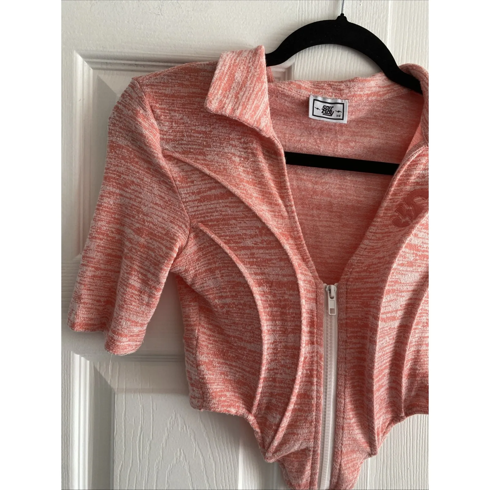 Sole Boy Womens XS Crop Top Full Zip Collared Structured Luxury Streetwear Rave Pink - Image 2