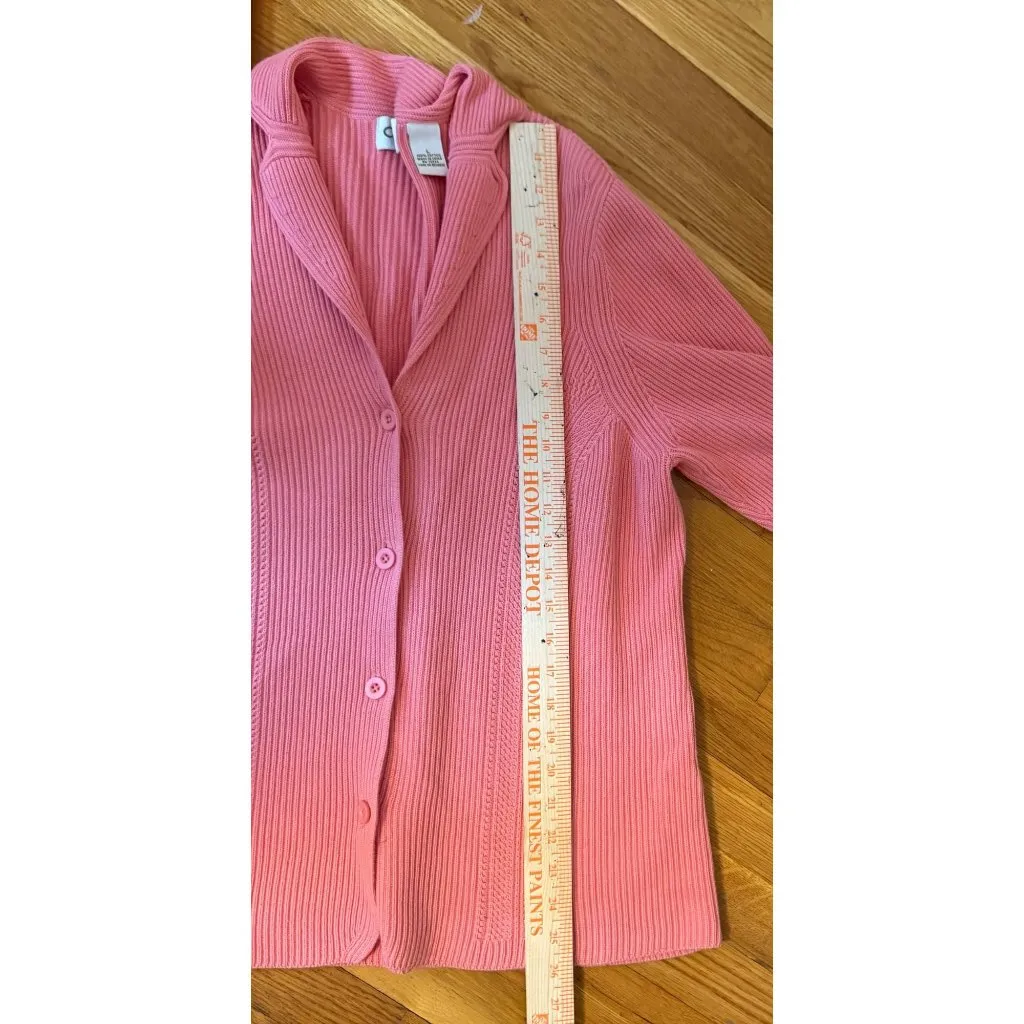 Orvis Womens Coral Pink Ribbed Button-Up Cardigan Sweater L 100% Cotton - Image 6