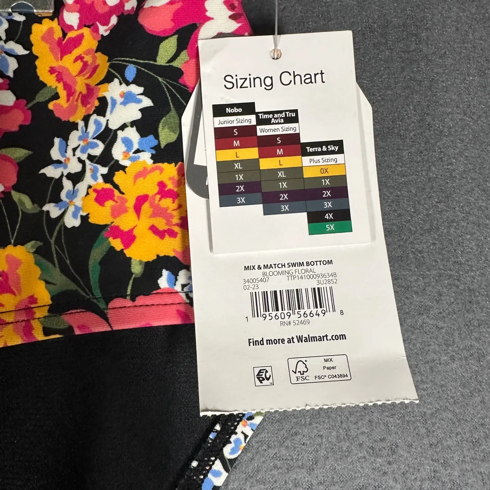 Time and Tru Mid Rise Bikini Swim Bottom Size 1X 16W 18W Blooming Floral Print Black - Image 2