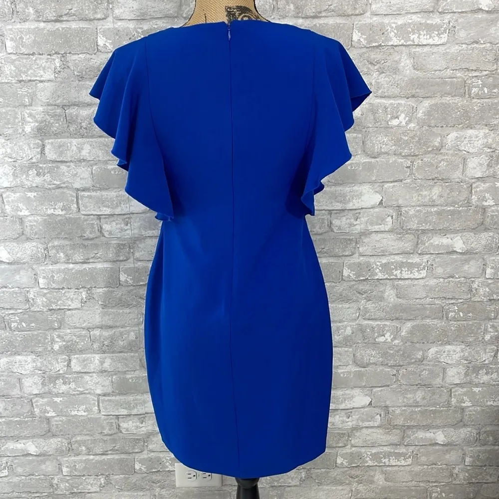 Lauren by Ralph Lauren Blue Flutter Sleeve Sheath Dress - Image 5