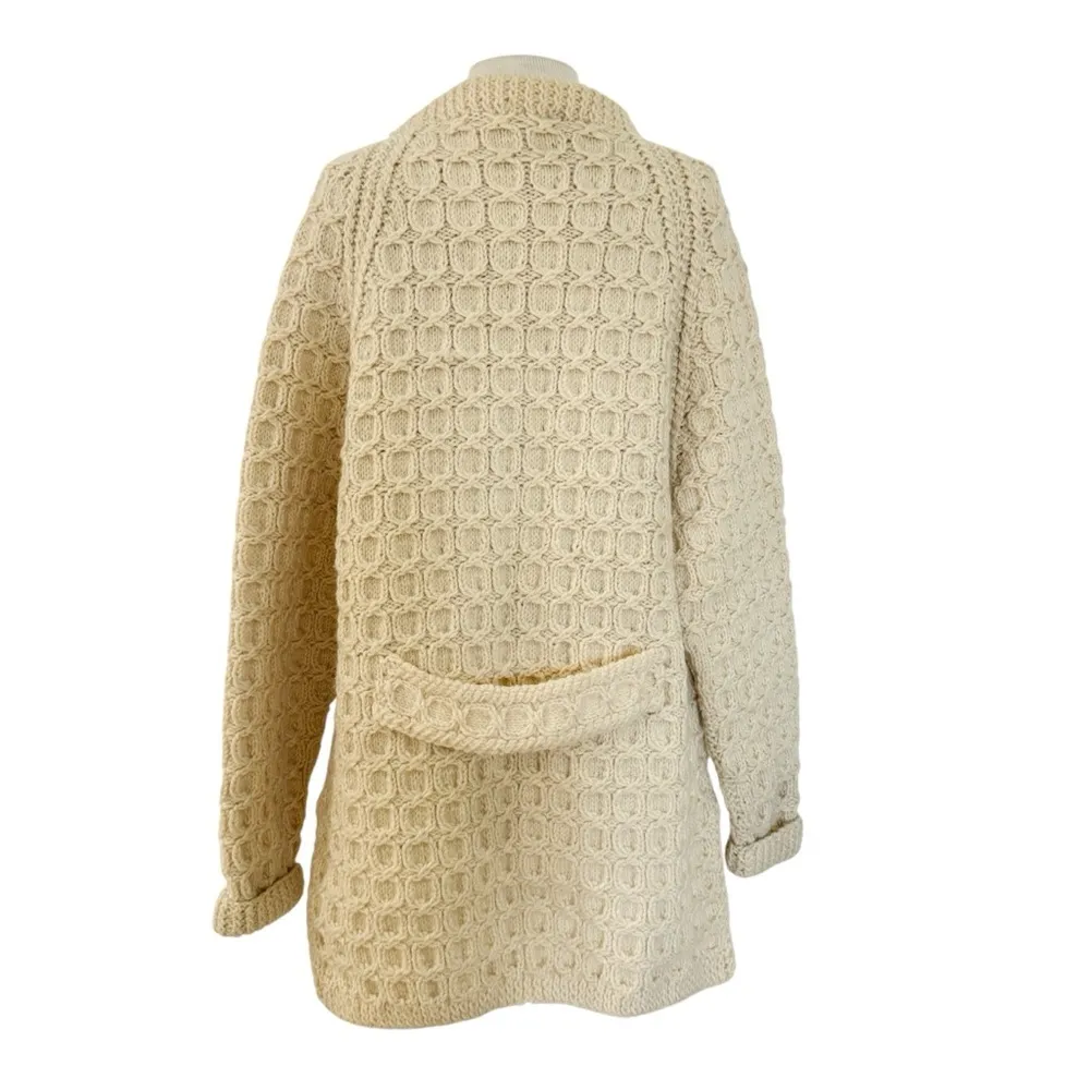 100% new wool hand knit in Ireland fisherman wool cardigan Size L - Image 4