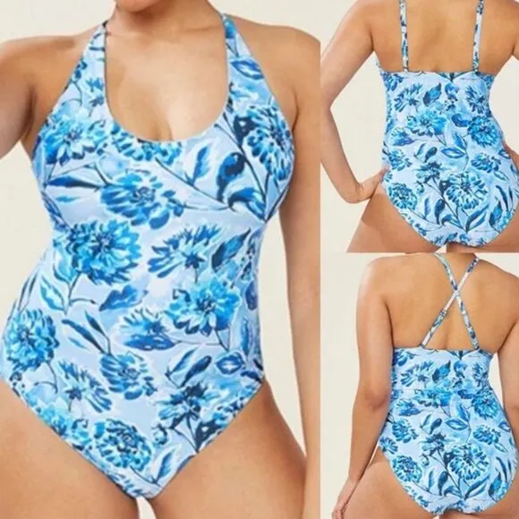 Andie Swim Blue Floral Baia One Piece Swimsuit Size Medium - Image 2