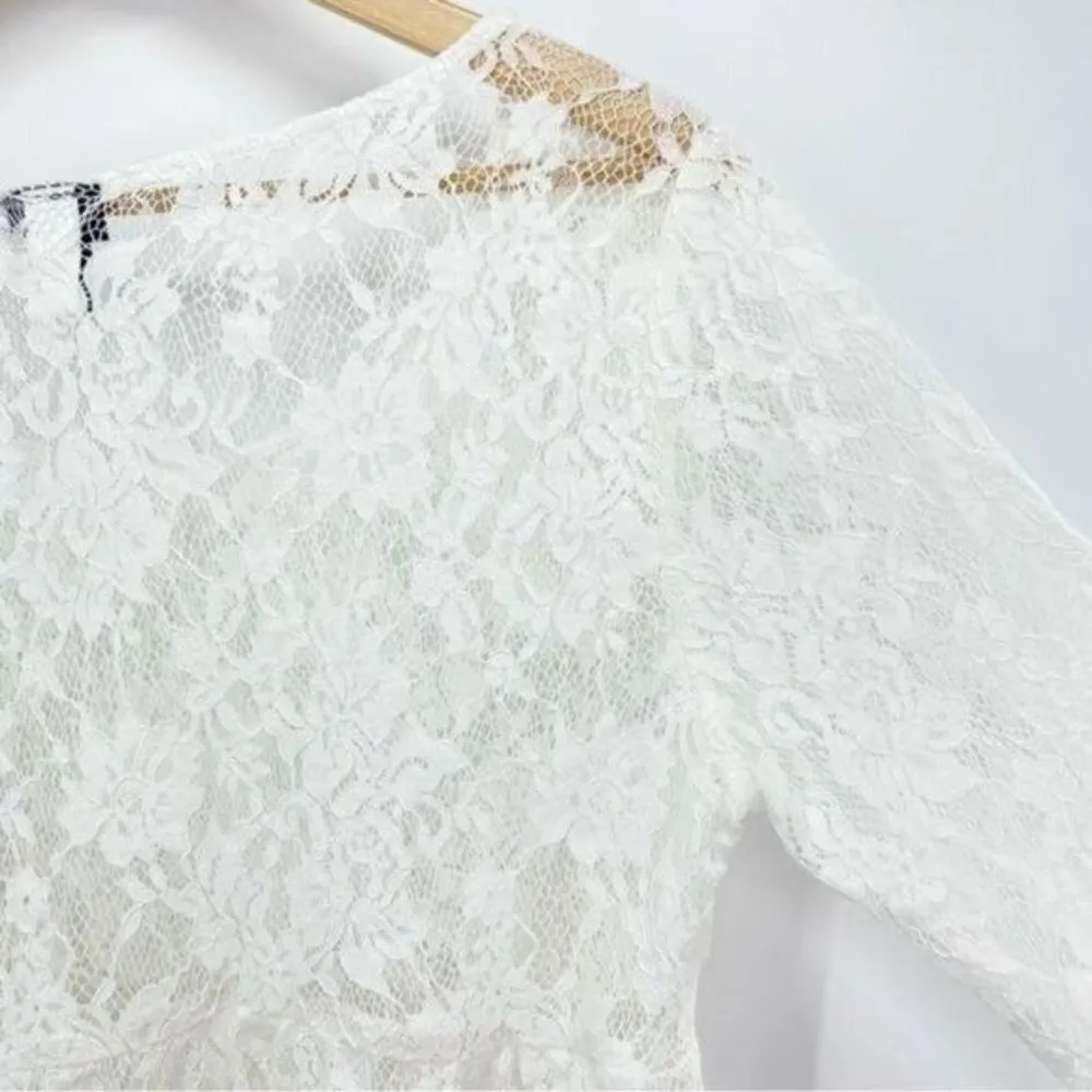 Ivory Sheer Lace Long Bell Sleeve Blouse Top - Image 11