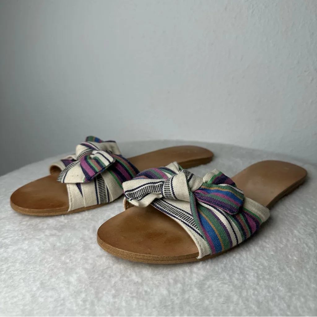 Anthropologie Striped And Knotted Bow Sandals  Flats Purple and Green Size 8 - Image 3