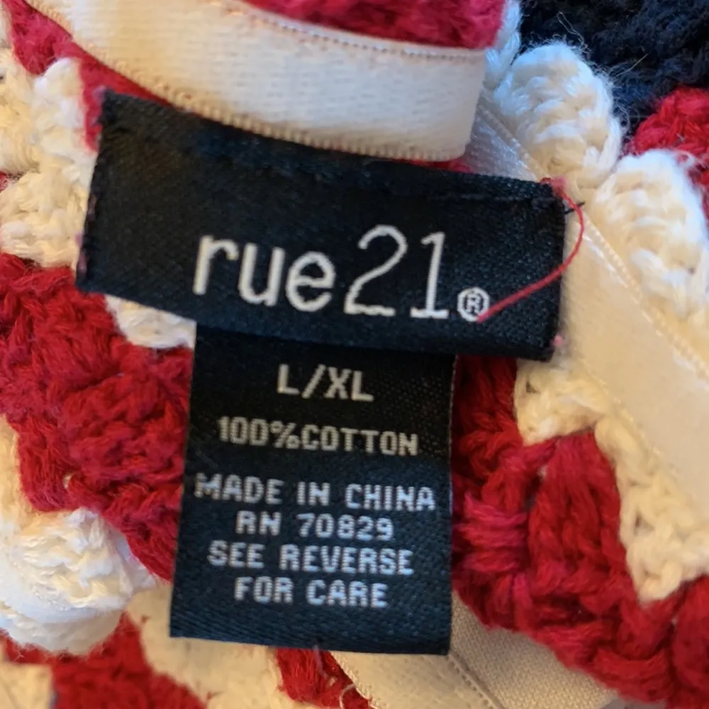 Halter crop Top Crochet America Womens L XL Red White Blue Shirt Patriotic - Image 5