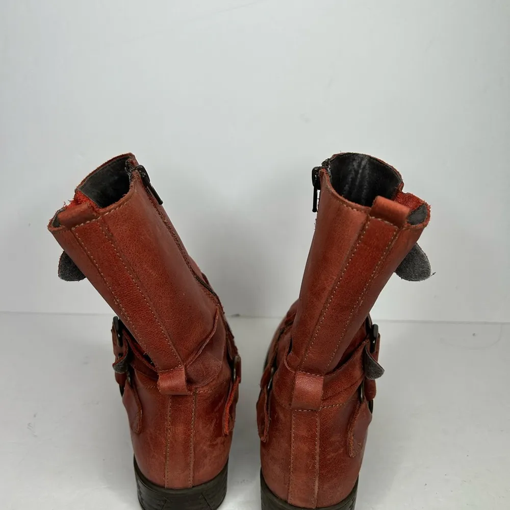 Eric Michael Orange Combat Moto Boots 8 Buckle Strap and Rugged Style - Image 11