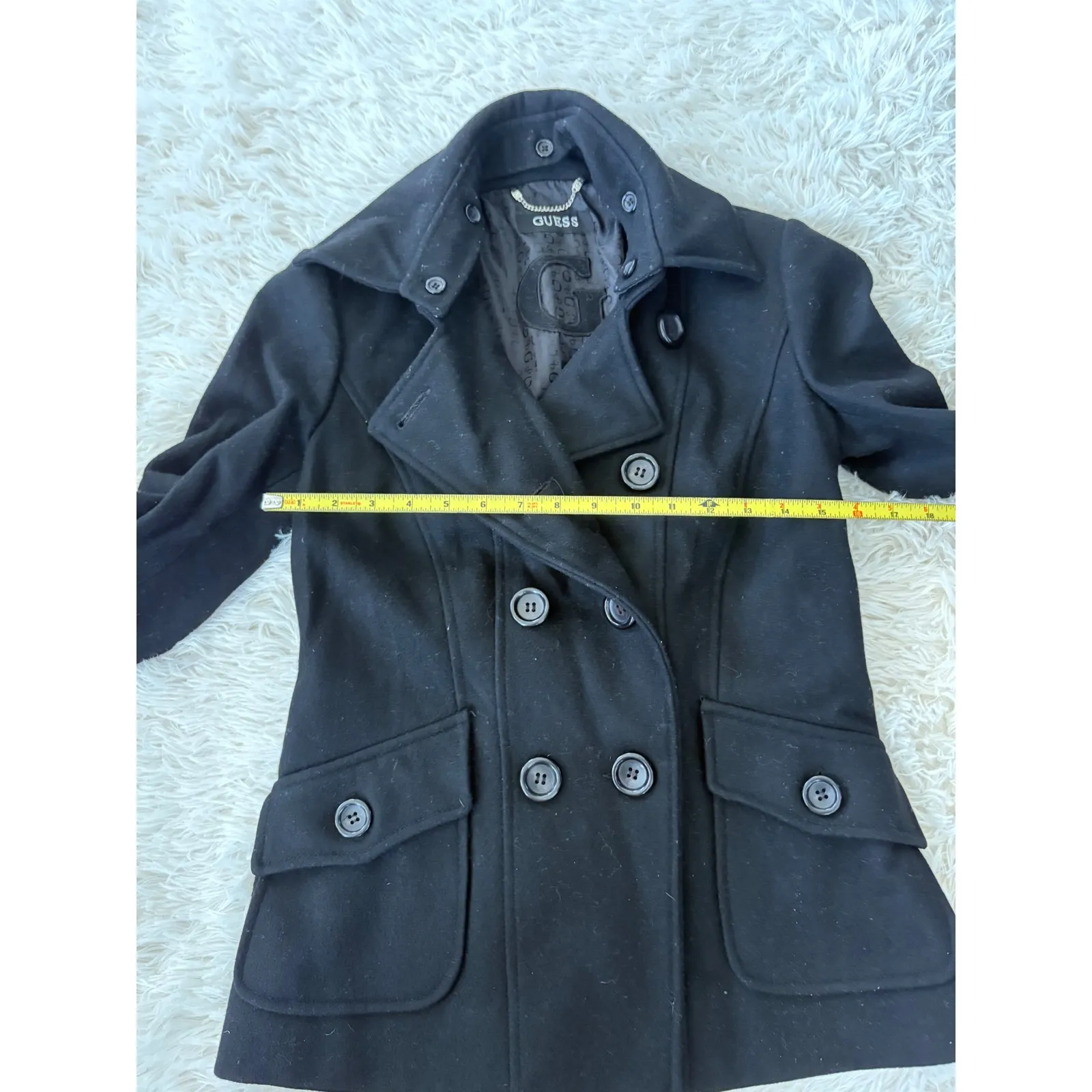 Guess Black Wool Blend Pea Coat‎ Women's Double Breasted Jacket Sm - Image 10