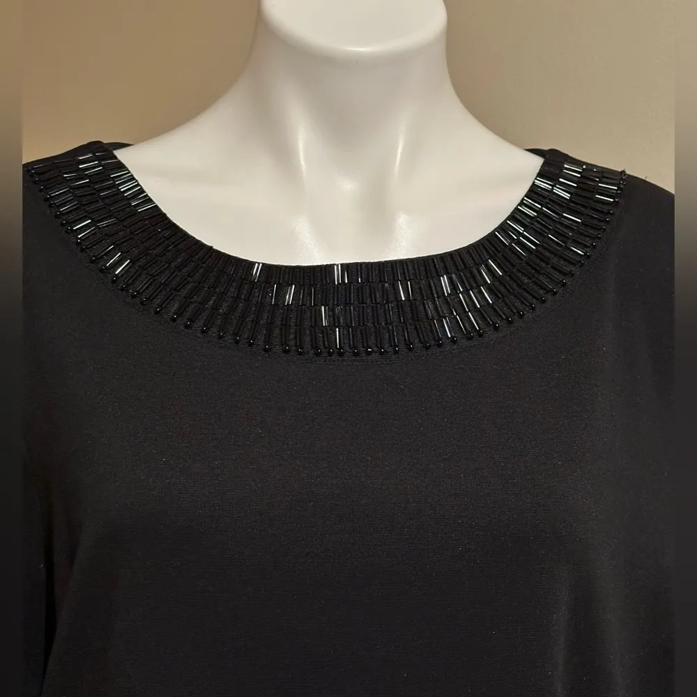 TALBOTS NWT Black Dress W/ Round Beaded Neckline. 3/4th Sleeves. Pull Over Sz. L - Image 2