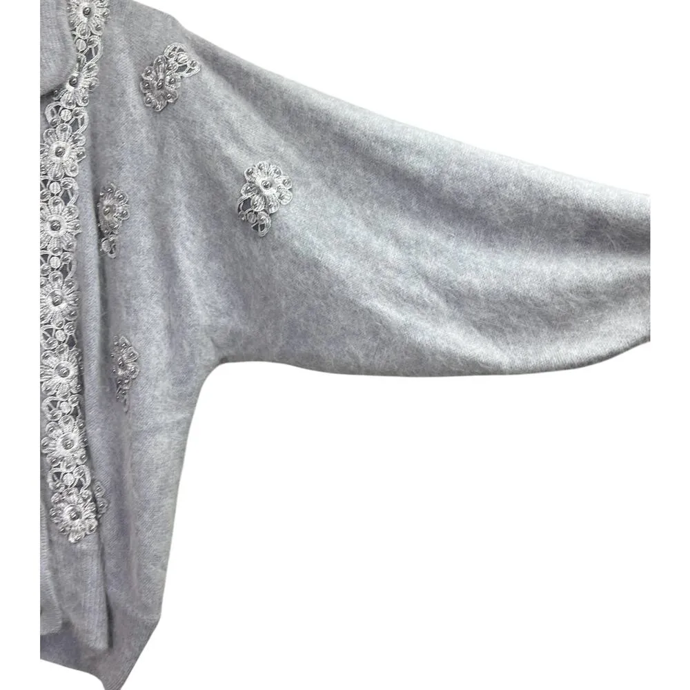 Beldini Vintage Gray Angora Beaded Sweater Cardigan Medium - Image 8