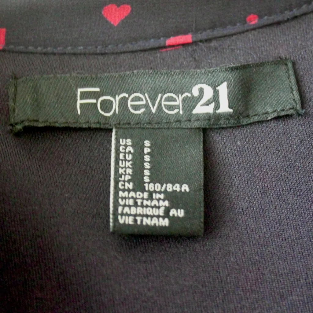 Forever 21 Navy Blue Red Heart Pattern Sleeveless Belt Ruffle Midi Dress Small - Image 7