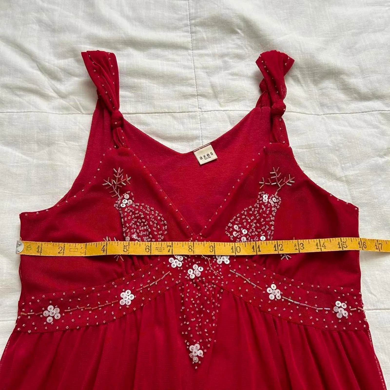 Axes Femme red beaded knotted straps fairycore dress Size medium - Image 6
