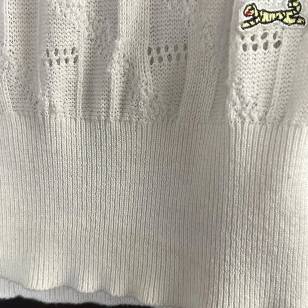 Le Tigre White Yellow Crew Neck Sweater with Cable Knit 100% Cotton preppy Sport Size XS - Image 3