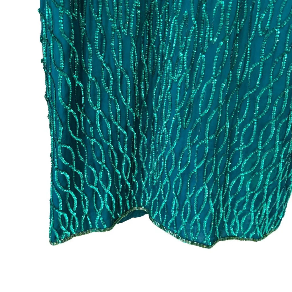Laurence Kazar Sequin Dress 3X VTG 80s Teal Green Party Mermaid Glam Cocktail - Image 4