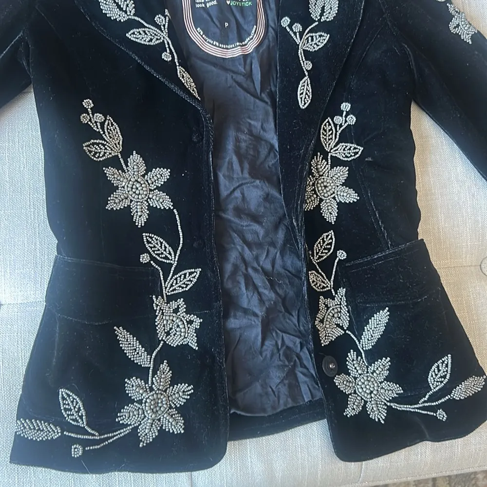 Joystick by Johnny Was Hand Embroidered Black Velvet Beaded Blazer Size P - Image 5