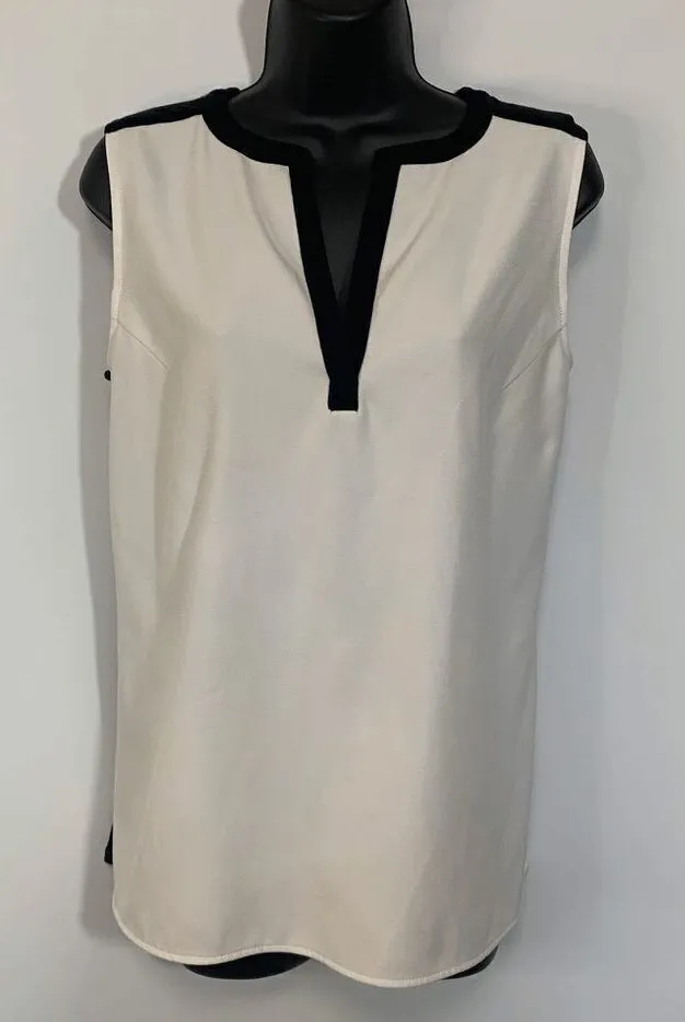 Peter Nygard Womens Top Sleeveless Blouse V Neck Elegant Black White Size 10 - Image 1