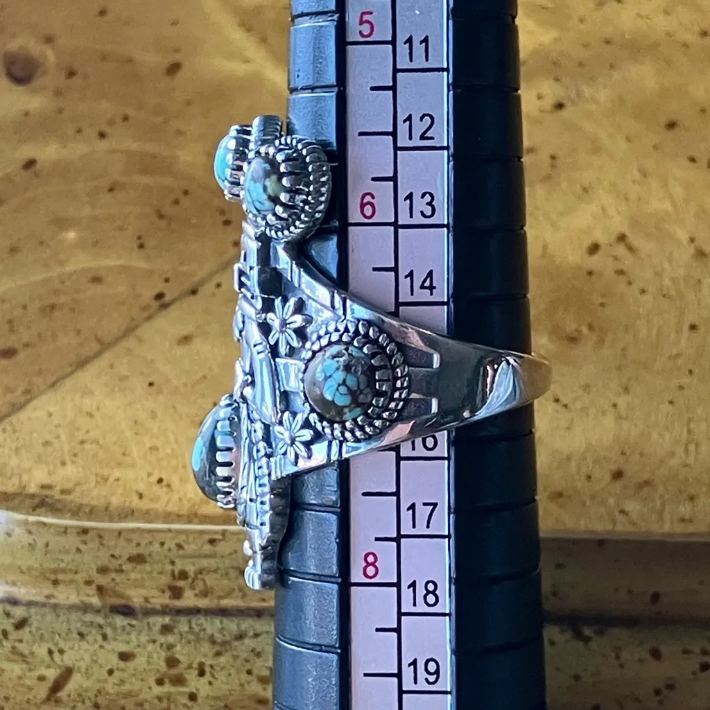 Real Turquoise Sterling Silver Kachina Doll Ring Size 7 - Image 8
