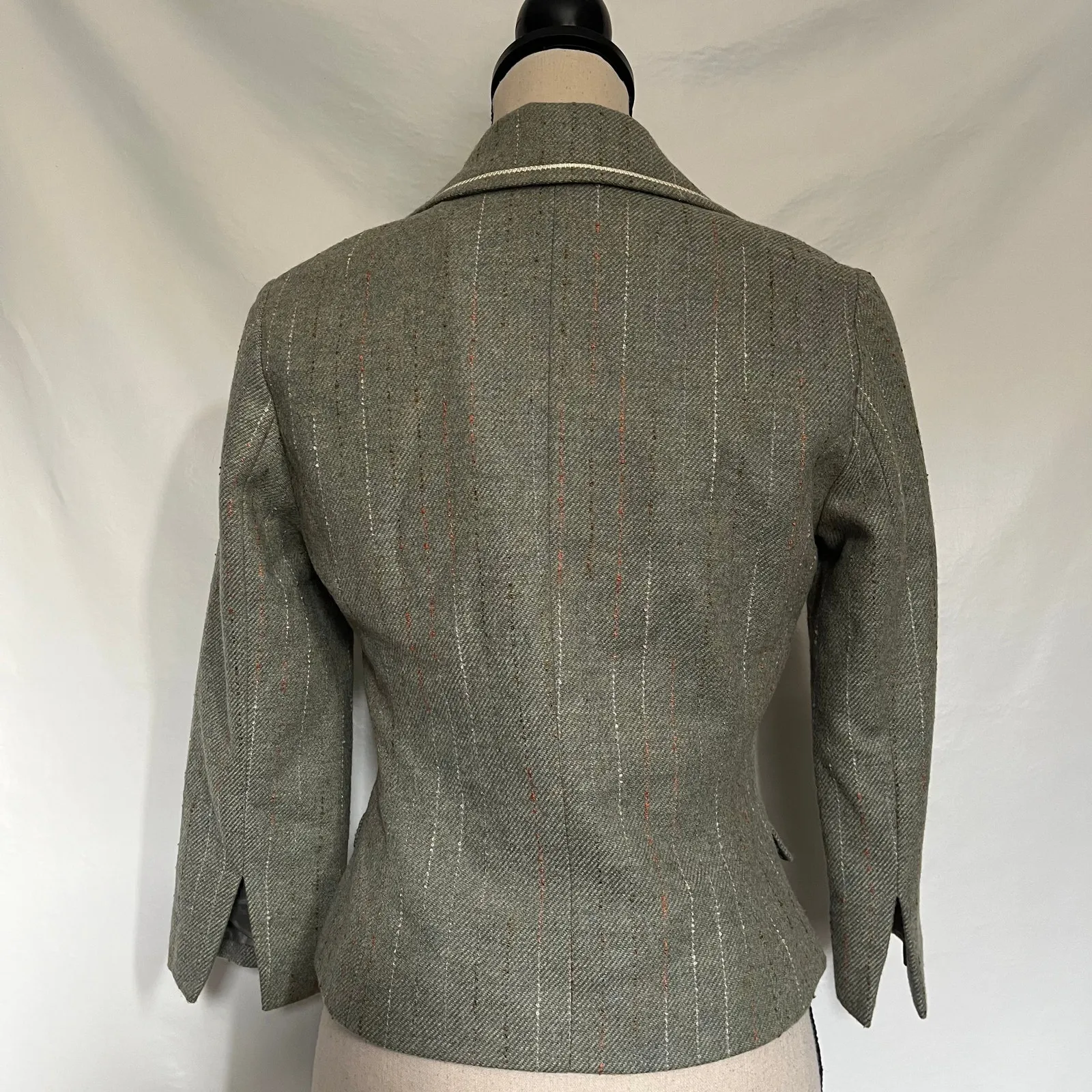 Vtg Y2K Halogen Wool Tweed Womens Crop Blazer Sz S Pin Stripe Preppy Old Money - Image 7