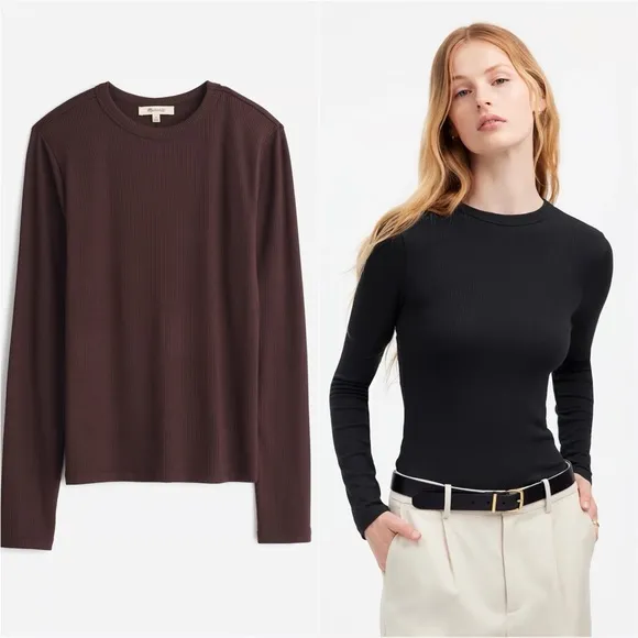 NWT Madewell‎ Drapey Rib Long-Sleeve Tee Brown XS Tape Residue Needs Wash - Image 2