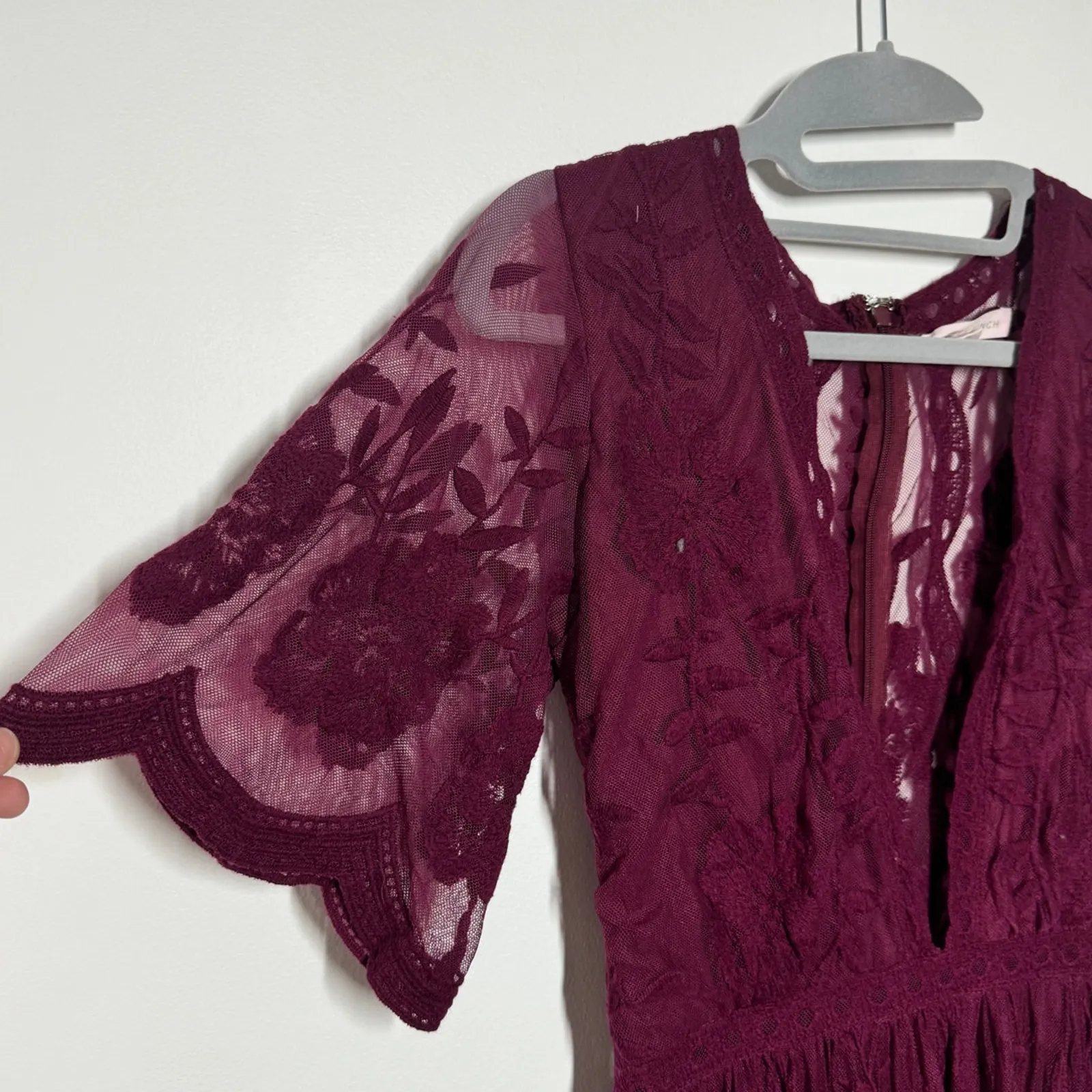 Honey Punch Women S Maroon Romper Dress Dark Romantic Boho Coquette Wine Lace Red - Image 6